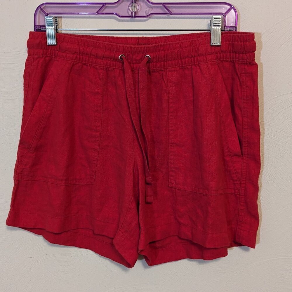 Nautica Shorts Womens Linen Blend Pull On Elastic Waist Red Lightweight, S